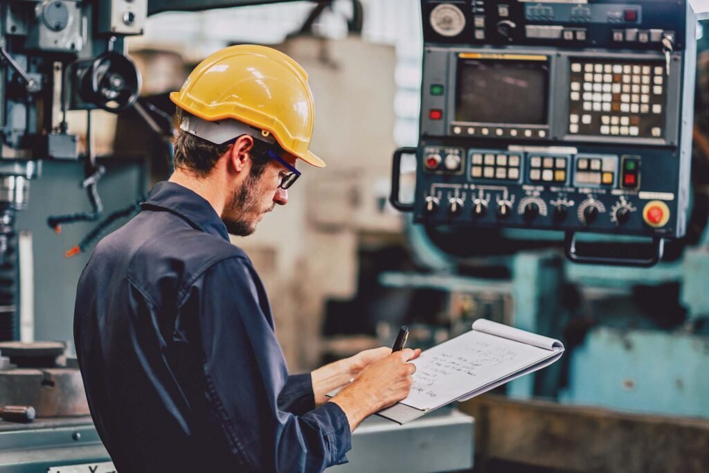 young profession technician engineer operate heavy machine to au
